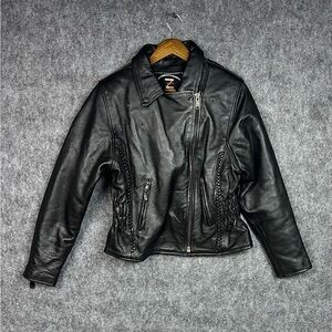 Zony Inc Black Leather Biker Moto Jacket. Zip Out Lining.  Size M